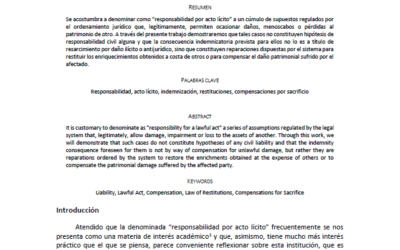 Carlos Céspedes Muñoz, “Notas sobre la denominada “responsabilidad” por acto lícito en el derecho civil. Reconociendo a las compensaciones por sacrificio”, Revista Ius et Praxis, Vol. 27, N°2, 2021, pp. 114-135.